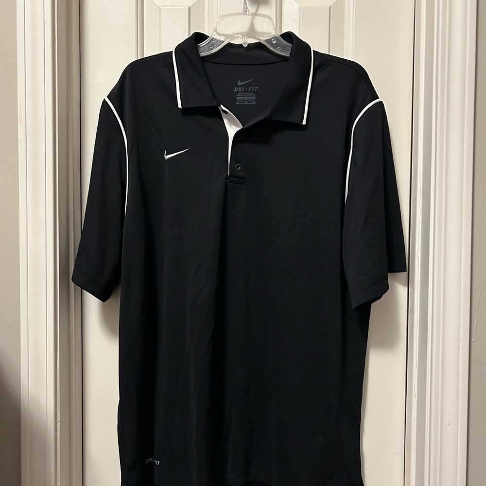 Nike Men's Dri-fit Polo Shirt in Black with White Piping XL